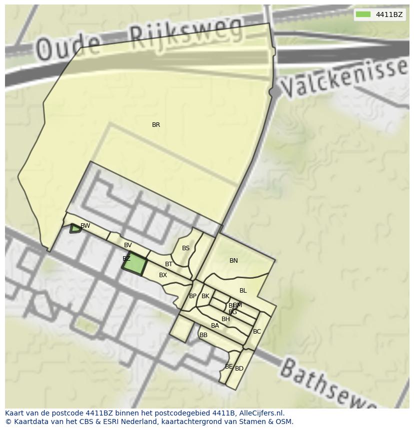Afbeelding van het postcodegebied 4411 BZ op de kaart.