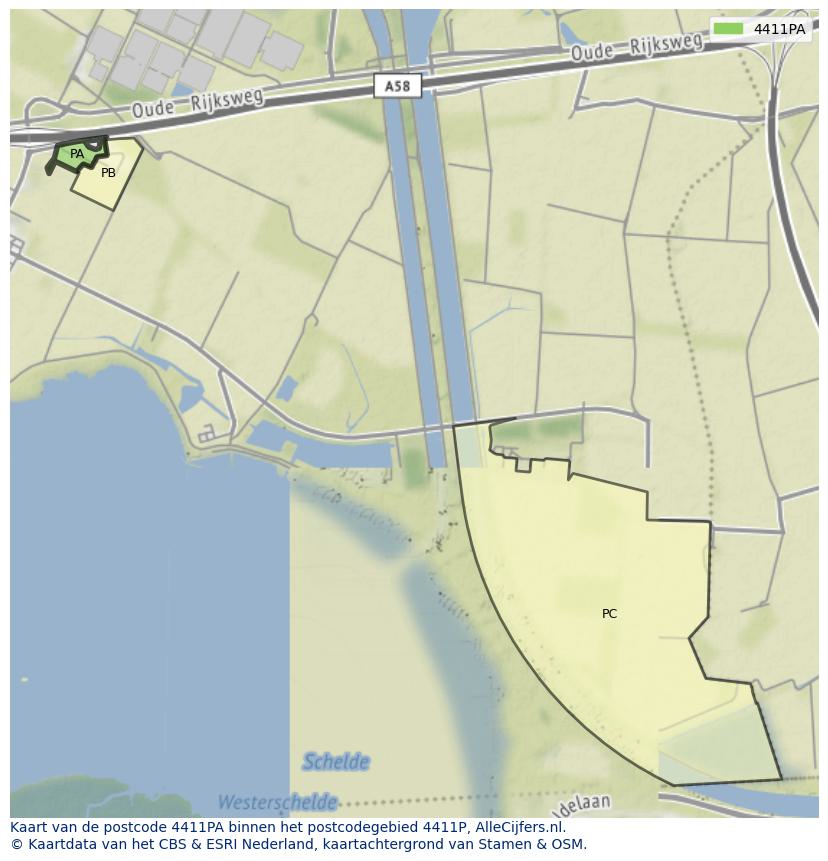 Afbeelding van het postcodegebied 4411 PA op de kaart.