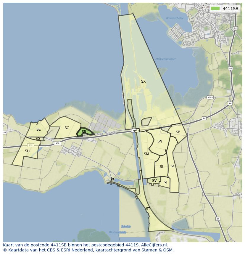 Afbeelding van het postcodegebied 4411 SB op de kaart.