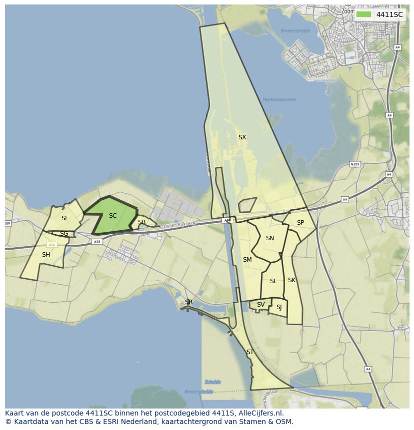 Afbeelding van het postcodegebied 4411 SC op de kaart.