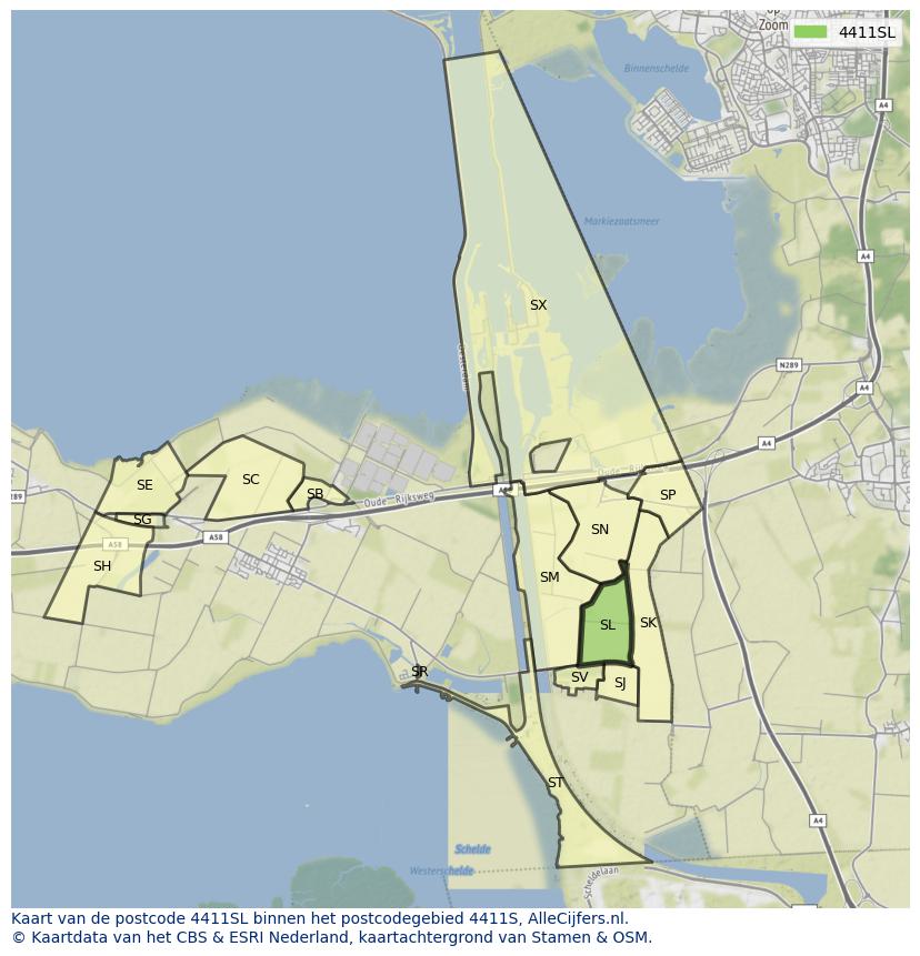 Afbeelding van het postcodegebied 4411 SL op de kaart.