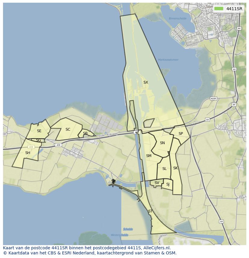 Afbeelding van het postcodegebied 4411 SR op de kaart.