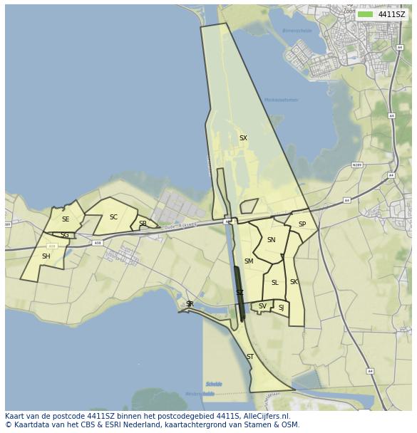 Afbeelding van het postcodegebied 4411 SZ op de kaart.