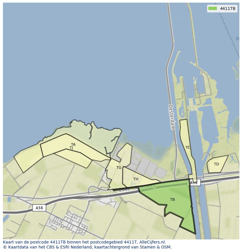 Afbeelding van het postcodegebied 4411 TB op de kaart.