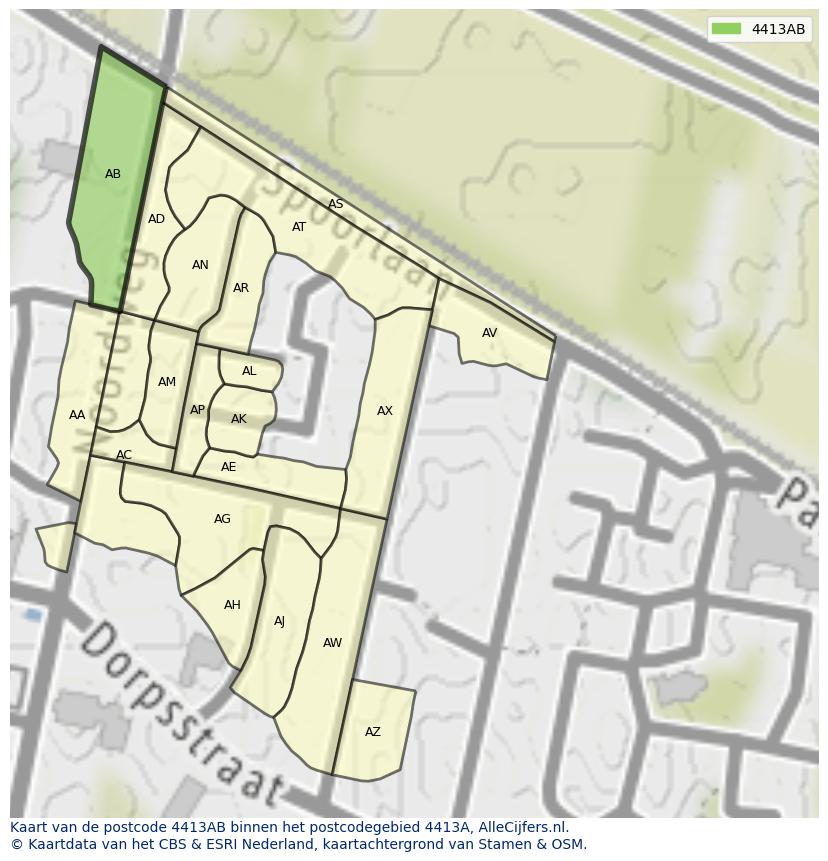 Afbeelding van het postcodegebied 4413 AB op de kaart.