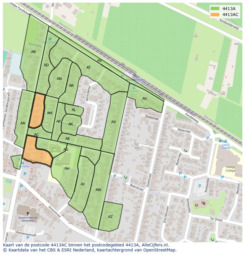 Afbeelding van het postcodegebied 4413 AC op de kaart.
