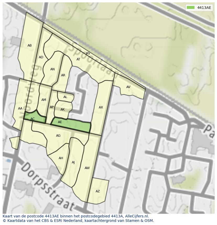 Afbeelding van het postcodegebied 4413 AE op de kaart.