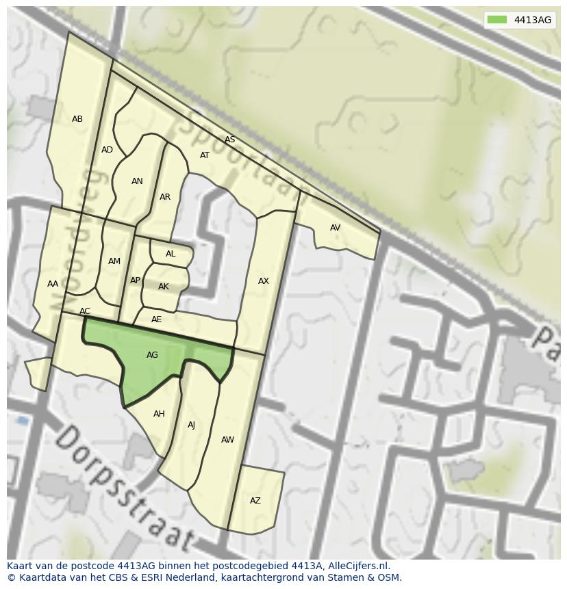 Afbeelding van het postcodegebied 4413 AG op de kaart.