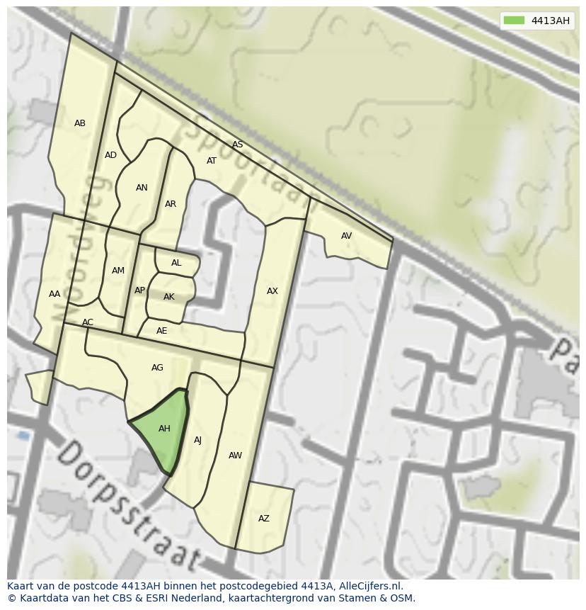 Afbeelding van het postcodegebied 4413 AH op de kaart.