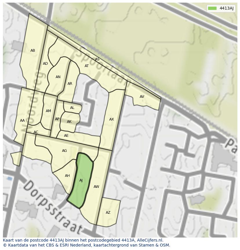 Afbeelding van het postcodegebied 4413 AJ op de kaart.