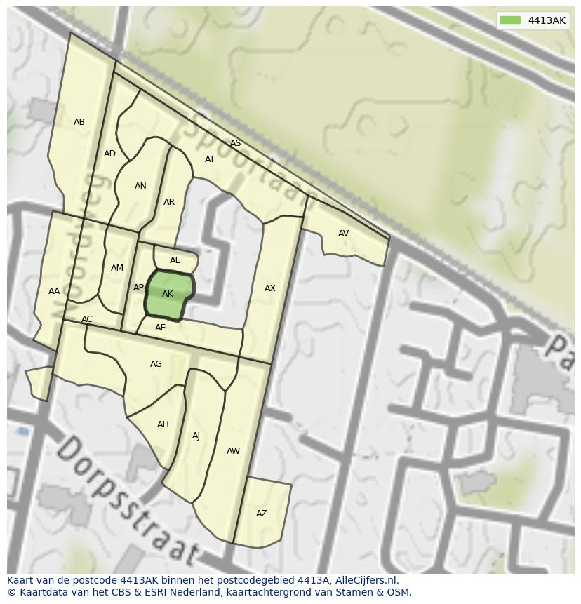 Afbeelding van het postcodegebied 4413 AK op de kaart.