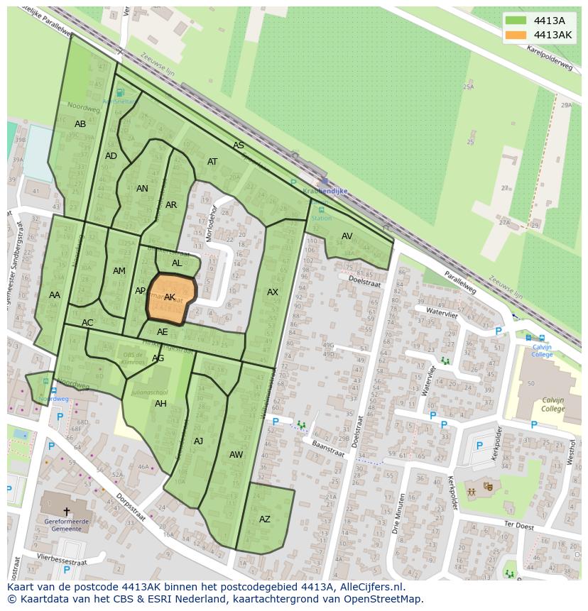 Afbeelding van het postcodegebied 4413 AK op de kaart.