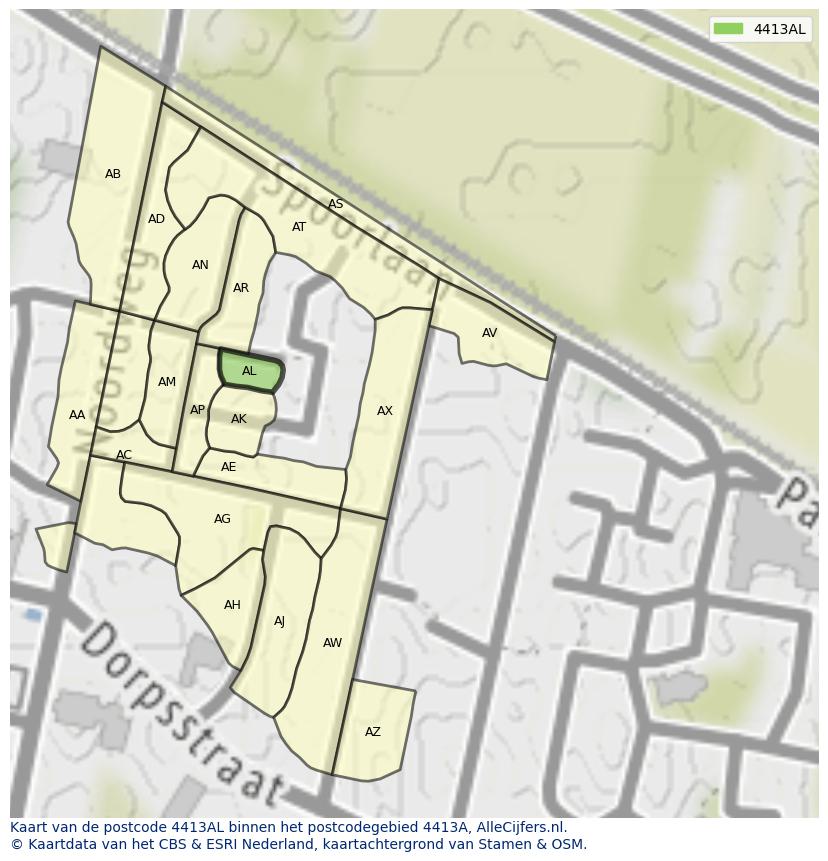 Afbeelding van het postcodegebied 4413 AL op de kaart.