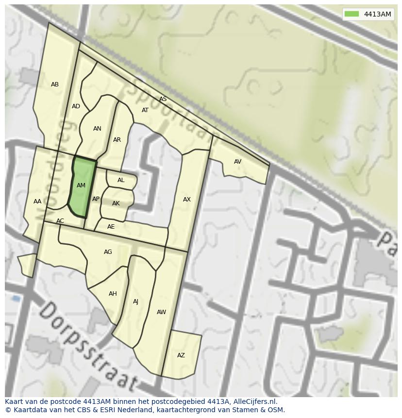 Afbeelding van het postcodegebied 4413 AM op de kaart.