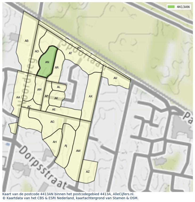 Afbeelding van het postcodegebied 4413 AN op de kaart.