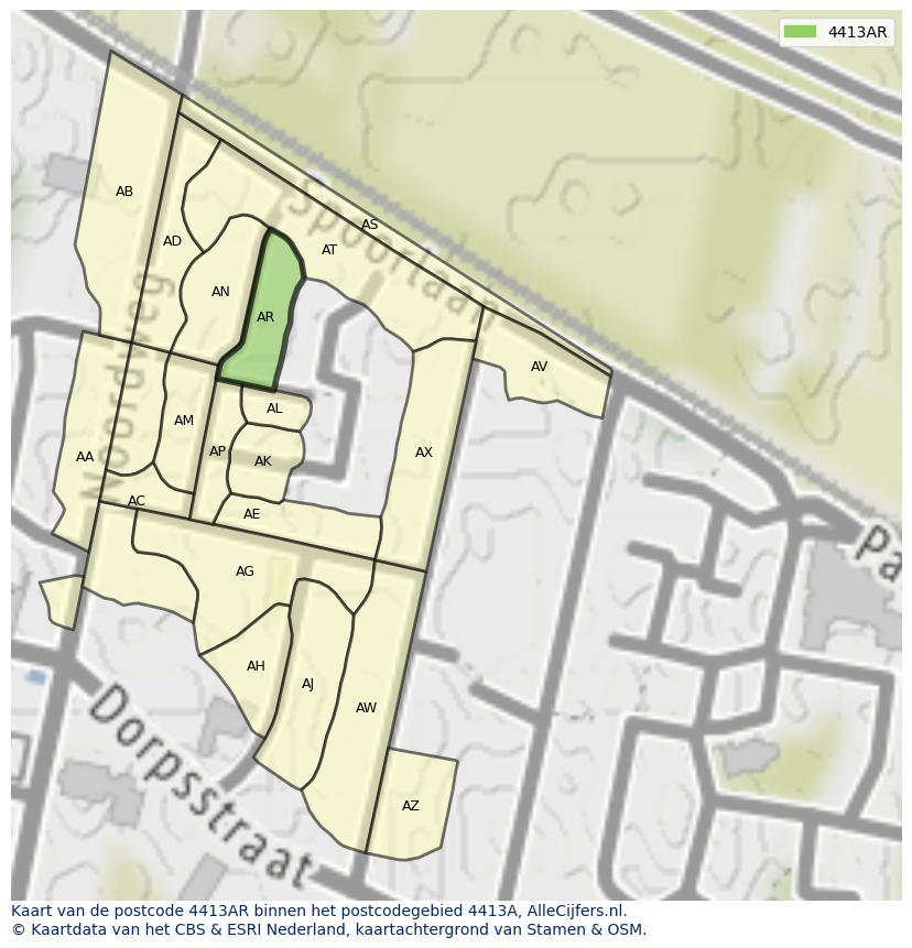 Afbeelding van het postcodegebied 4413 AR op de kaart.