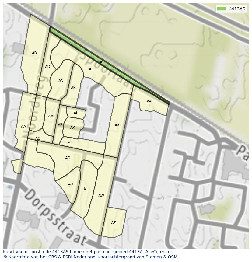 Afbeelding van het postcodegebied 4413 AS op de kaart.