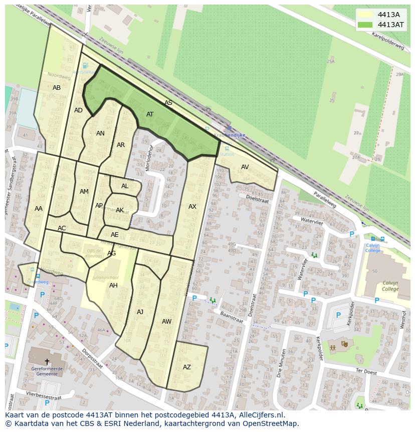 Afbeelding van het postcodegebied 4413 AT op de kaart.