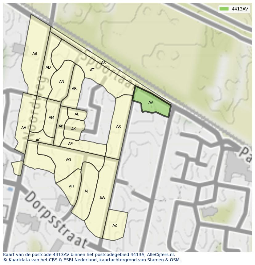 Afbeelding van het postcodegebied 4413 AV op de kaart.