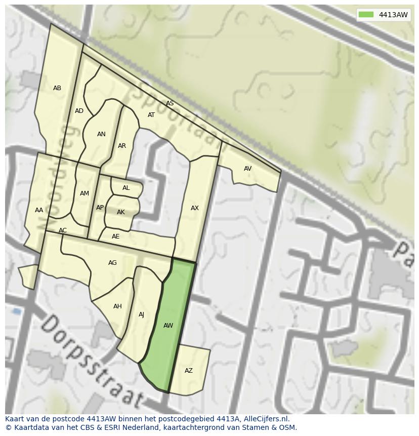 Afbeelding van het postcodegebied 4413 AW op de kaart.