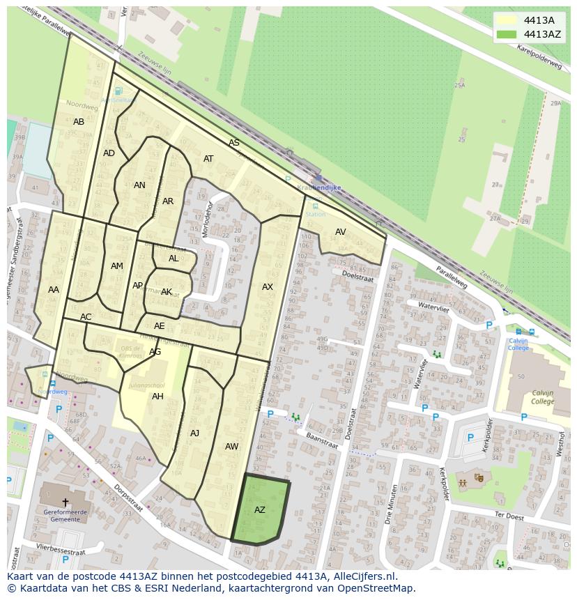 Afbeelding van het postcodegebied 4413 AZ op de kaart.