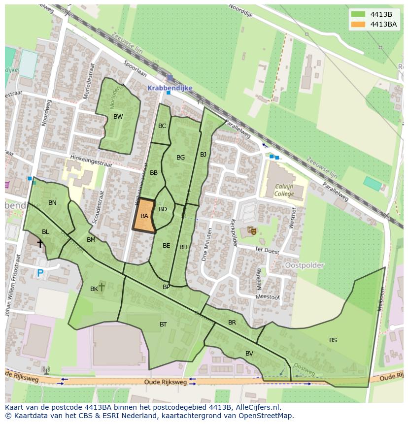Afbeelding van het postcodegebied 4413 BA op de kaart.