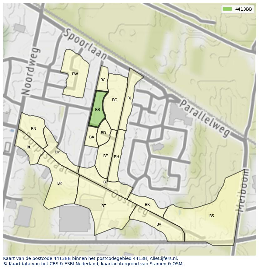 Afbeelding van het postcodegebied 4413 BB op de kaart.