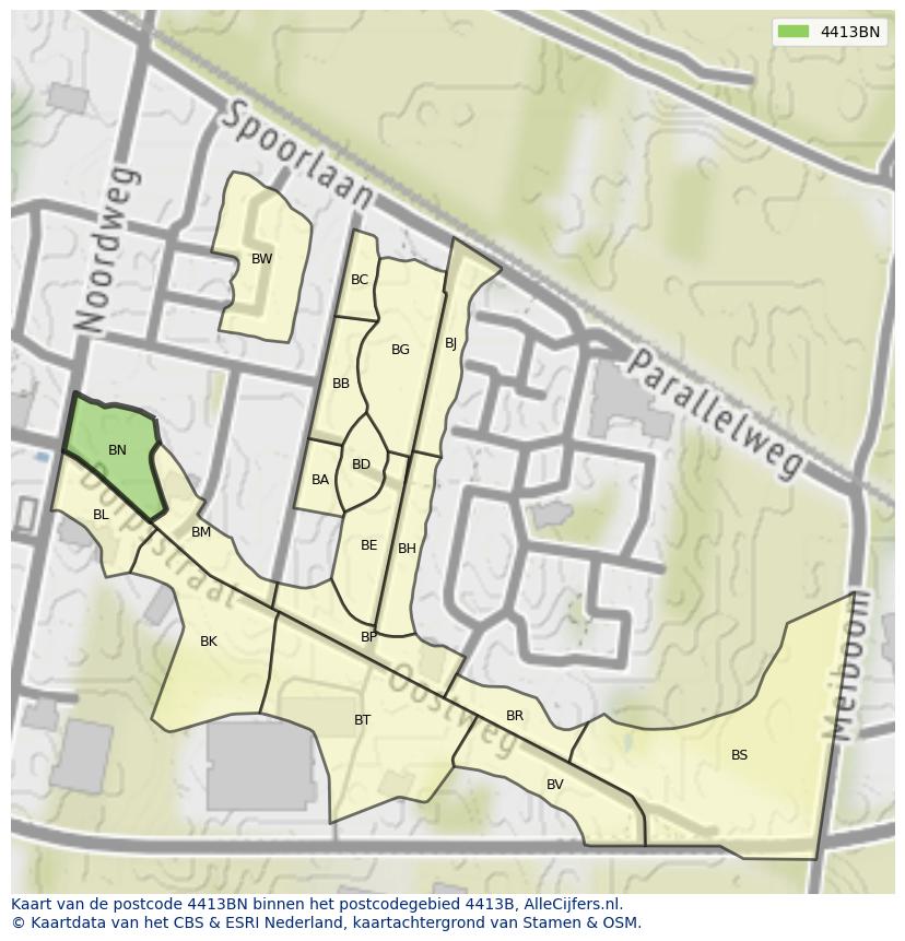 Afbeelding van het postcodegebied 4413 BN op de kaart.