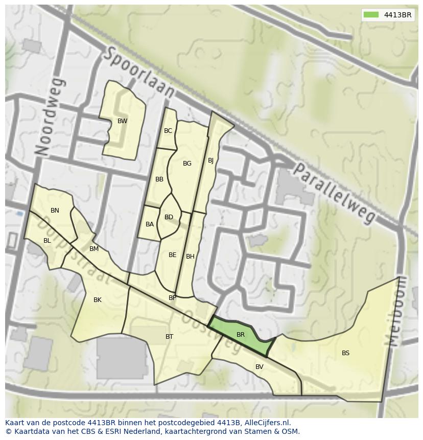 Afbeelding van het postcodegebied 4413 BR op de kaart.