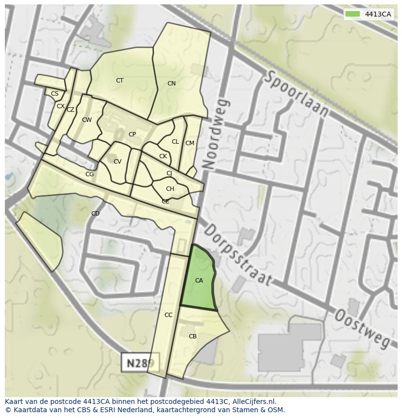 Afbeelding van het postcodegebied 4413 CA op de kaart.