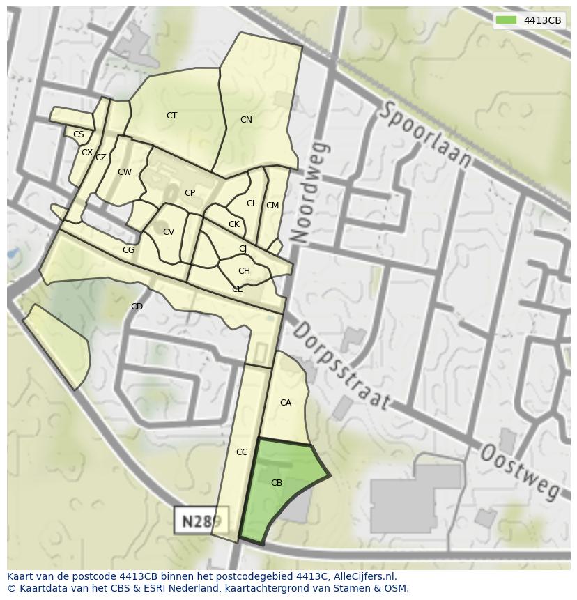 Afbeelding van het postcodegebied 4413 CB op de kaart.