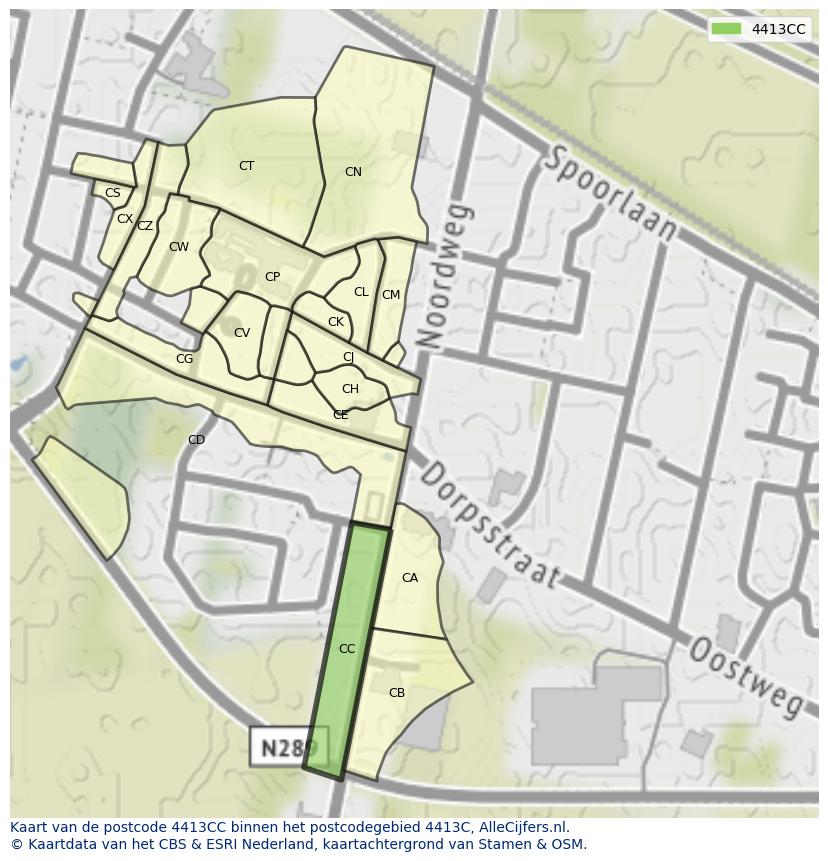 Afbeelding van het postcodegebied 4413 CC op de kaart.