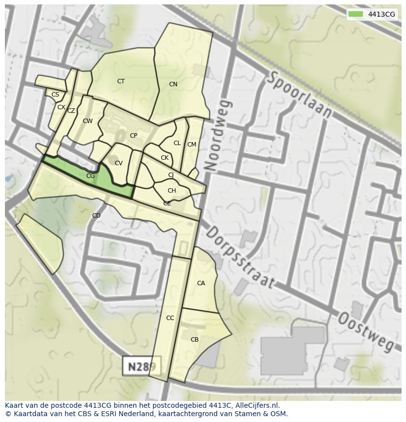 Afbeelding van het postcodegebied 4413 CG op de kaart.