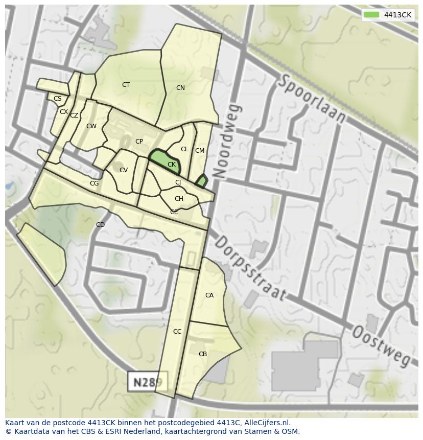 Afbeelding van het postcodegebied 4413 CK op de kaart.