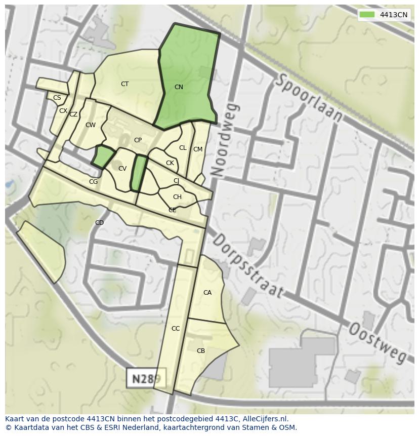 Afbeelding van het postcodegebied 4413 CN op de kaart.