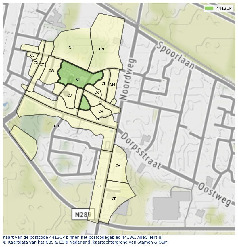 Afbeelding van het postcodegebied 4413 CP op de kaart.