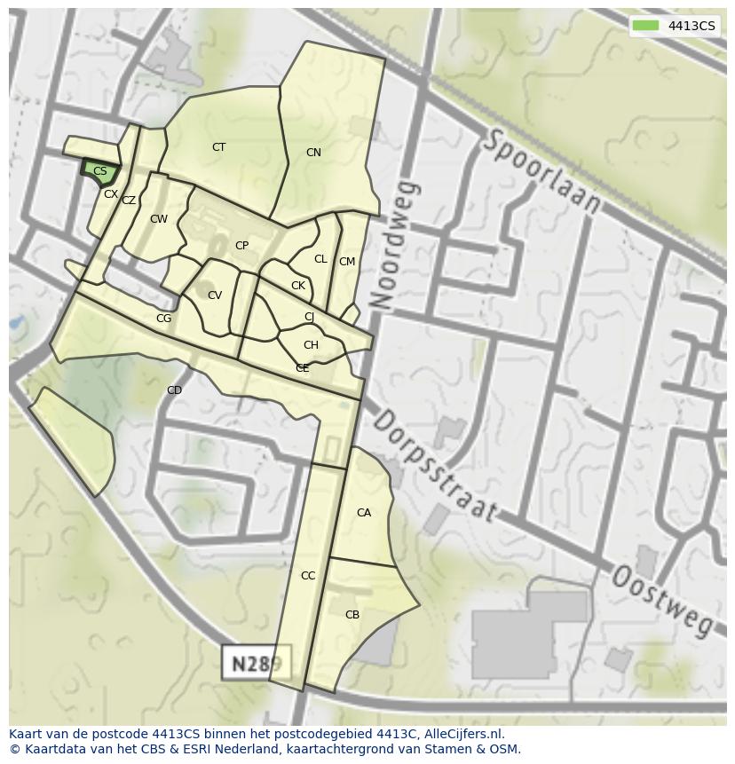 Afbeelding van het postcodegebied 4413 CS op de kaart.