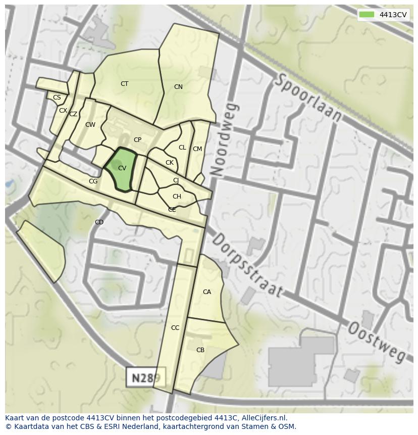 Afbeelding van het postcodegebied 4413 CV op de kaart.