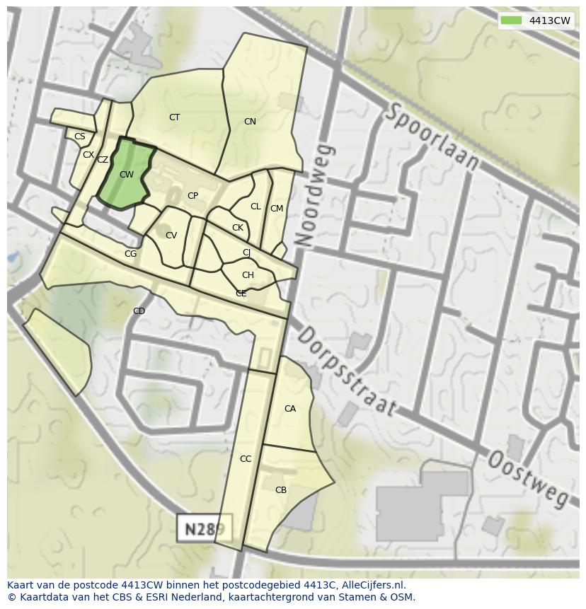 Afbeelding van het postcodegebied 4413 CW op de kaart.