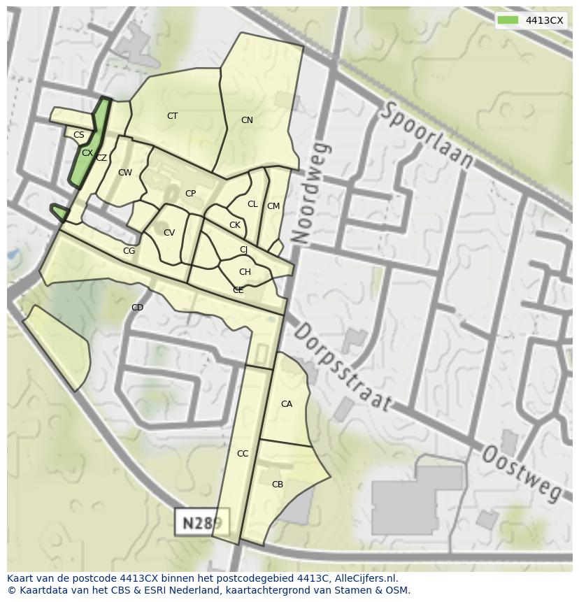 Afbeelding van het postcodegebied 4413 CX op de kaart.