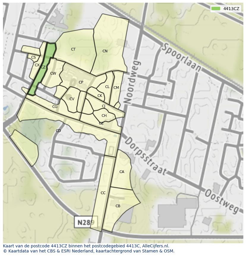 Afbeelding van het postcodegebied 4413 CZ op de kaart.