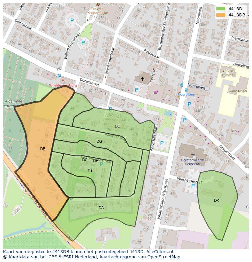 Afbeelding van het postcodegebied 4413 DB op de kaart.