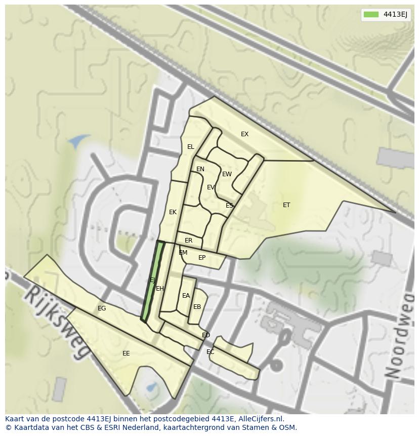 Afbeelding van het postcodegebied 4413 EJ op de kaart.