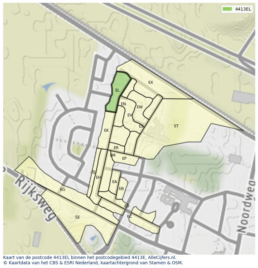 Afbeelding van het postcodegebied 4413 EL op de kaart.