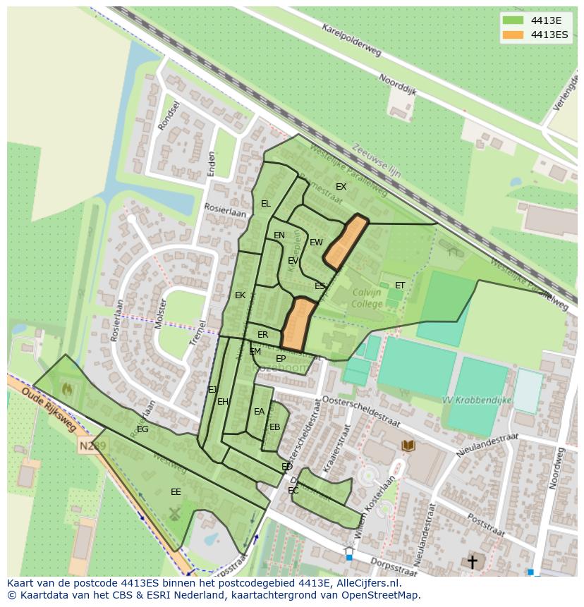 Afbeelding van het postcodegebied 4413 ES op de kaart.