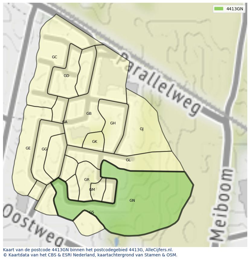 Afbeelding van het postcodegebied 4413 GN op de kaart.