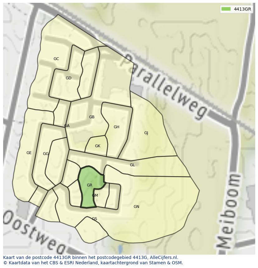 Afbeelding van het postcodegebied 4413 GR op de kaart.