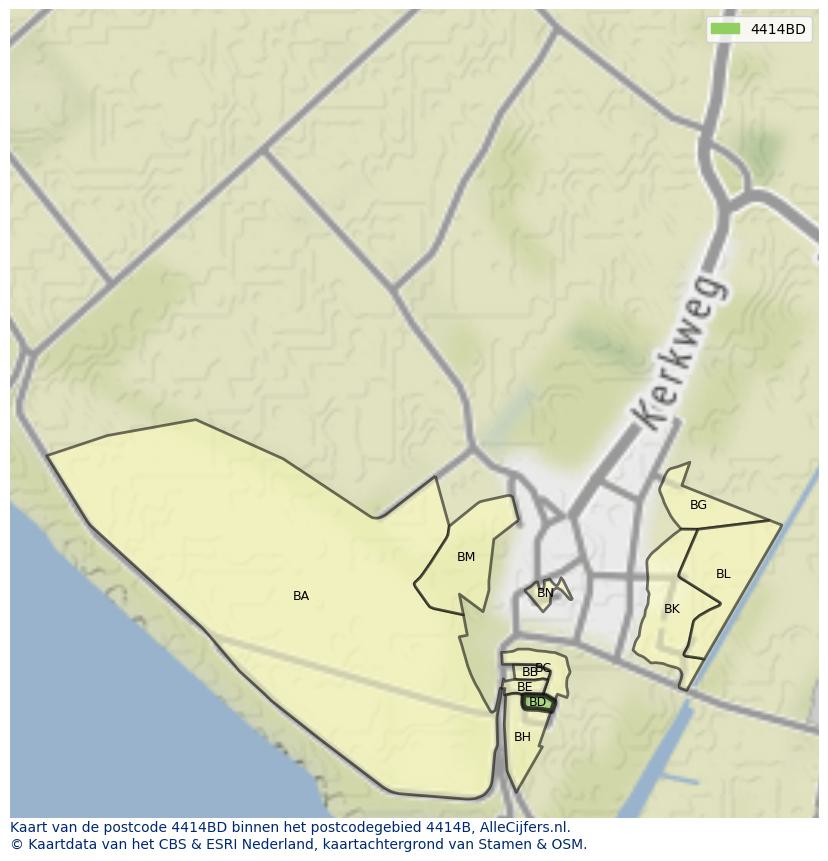 Afbeelding van het postcodegebied 4414 BD op de kaart.
