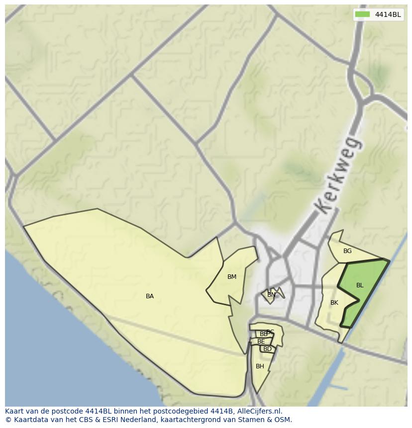 Afbeelding van het postcodegebied 4414 BL op de kaart.