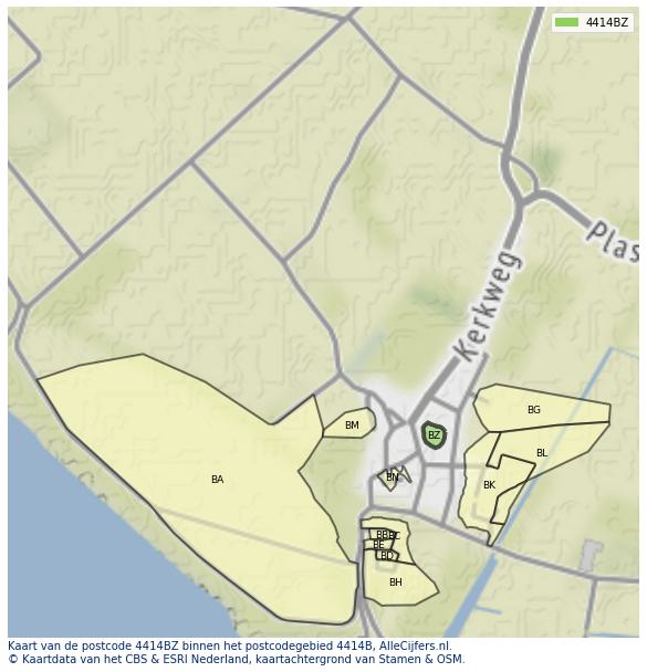 Afbeelding van het postcodegebied 4414 BZ op de kaart.